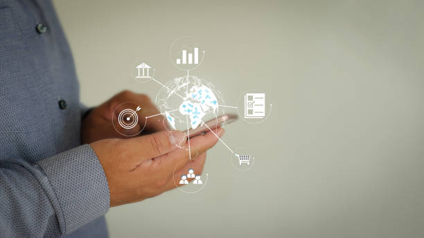 istock Businessman's hand using a smartphone Doing business online with internet technology Digital in global network connection, online sales, digital marketing, investment, finance, big data link concept. internet investment 1454503705