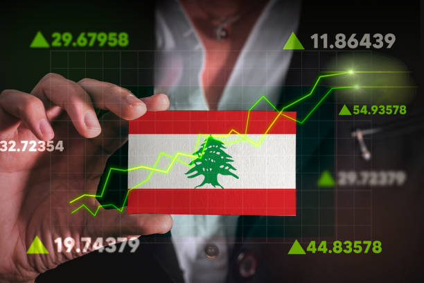 istock Graph growing up in Front Of Lebanon Flag. 1454506763
