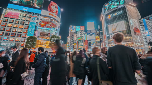 Hyperlapse groups and crowds of people at Shibuya Tokyo Japan
