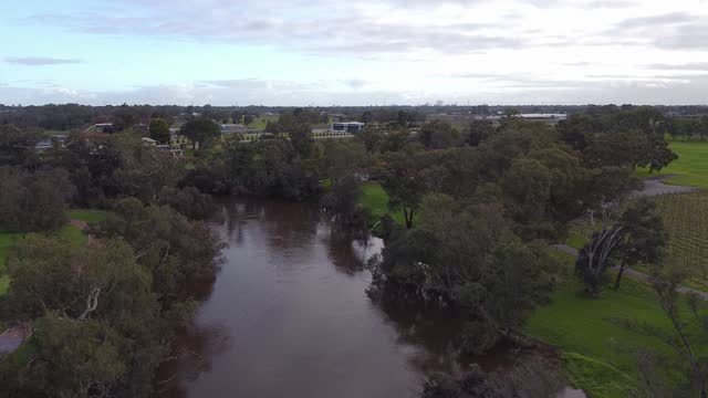 Scenic Aerial Flyover The Swan River Perth, Swan Valley Wine Region