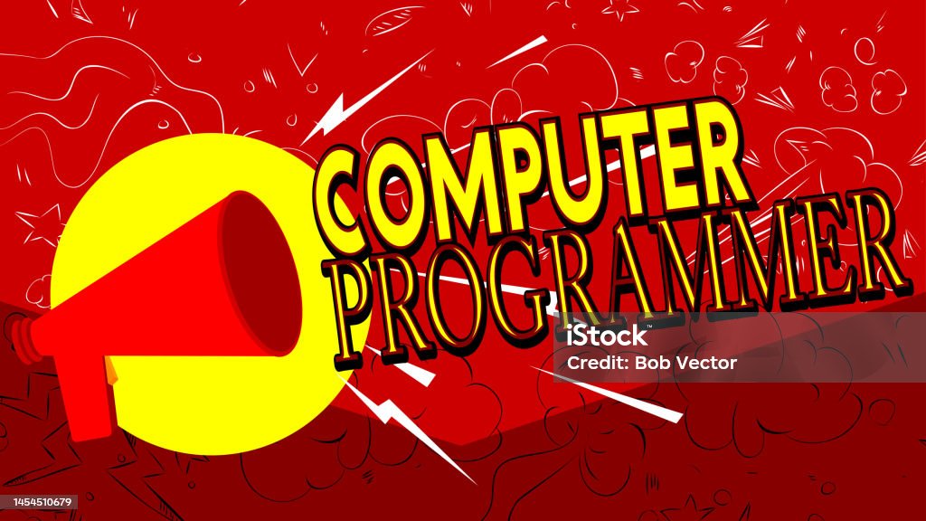 Computer Programmer Text With Cartoon Megaphone Vector Announcement ...