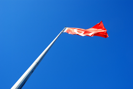 A red flag. Warning sign on the beach