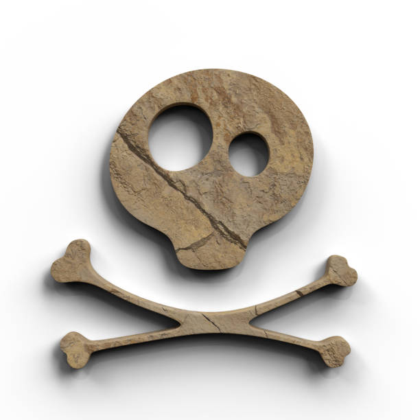 Pirate Sandstone Sign with Skull and Bones. 3D Illustration. File with Clipping Path.