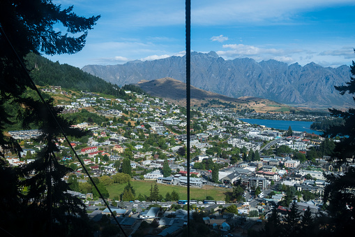 Panorama of Queenstown, New Zealand, taken from a moving cable car.