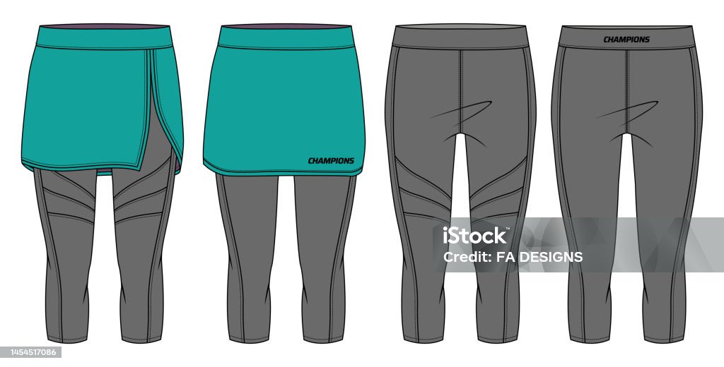 Women Running Trail Skirt Over Leggings With Compression Tights Three  Quarter Pants Active Wear Design Flat Sketch Fashion Illustration Front And  Back View For Girls And Ladies Stock Illustration - Download Image