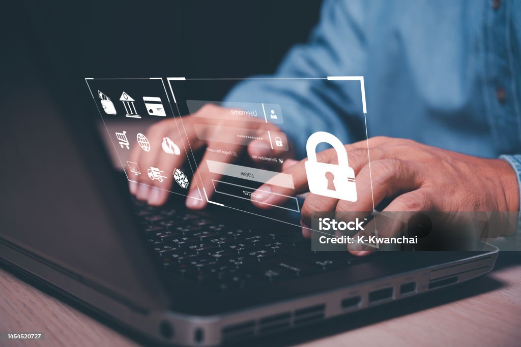 Security Loading Screen Man Logging In To High Security System On The Virtual Screen Stock ...