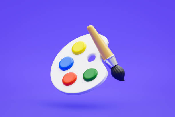 istock Color palette paint brush 3d icon isolated on illustration creative background with colorful watercolor painter tool art design concept or drawing paintbrush sample swatch and rainbow graphic object. 1454521079