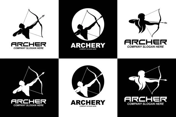 Vector illustration of archer fighter logo design, arrow direction target, royal protector vector illustration