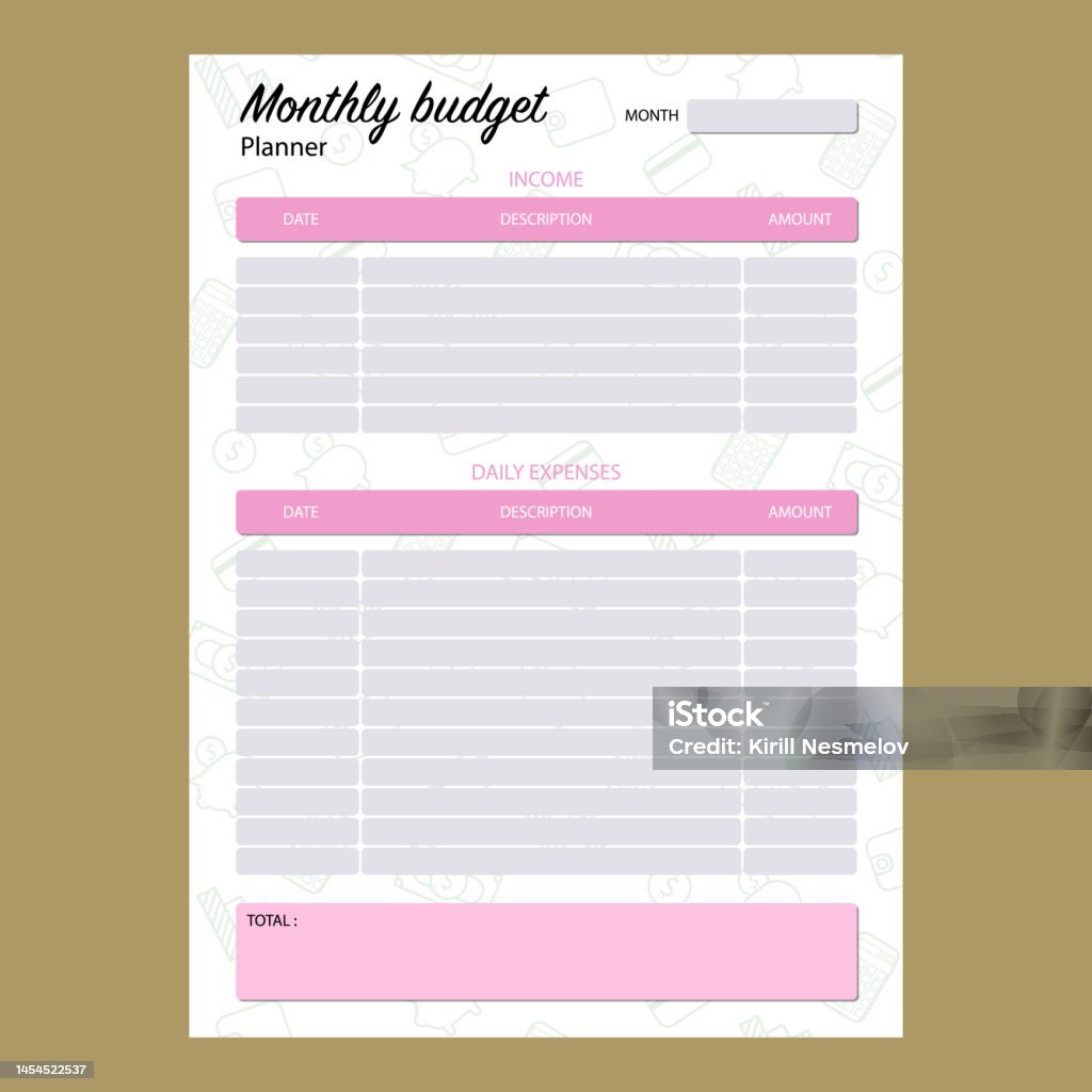 Budget Pattern Monthly Budget Planner With Green Pattern In Vector Stock Illustration ...