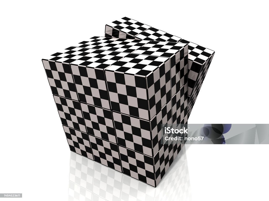 cube with a pattern of black and white squares, Abstract Stock Photo