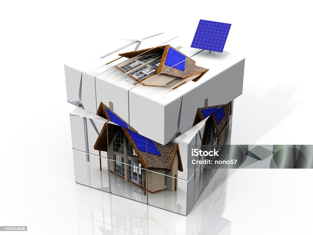 solar cell box Block Shape Stock Photo