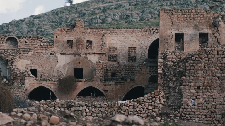 abandoned village in mardin, ghost village, Abandoned Syriac village of Killit Dereici near Savur town in the southeastern Turkey, abandoned historical stone houses, historical village houses