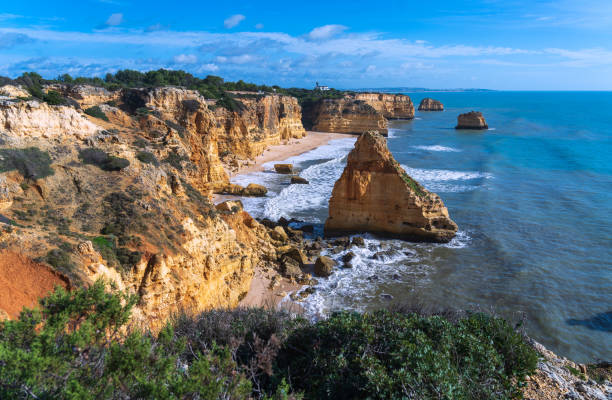 Portugal southern coastline and cliffs with dramatic sky stock photo