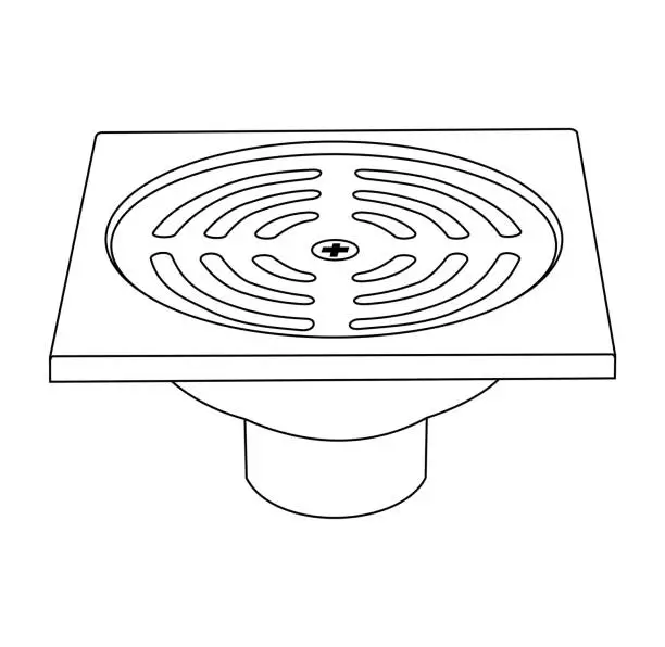 Vector illustration of Floor drain of bathroom, toilet, washing area, vector line