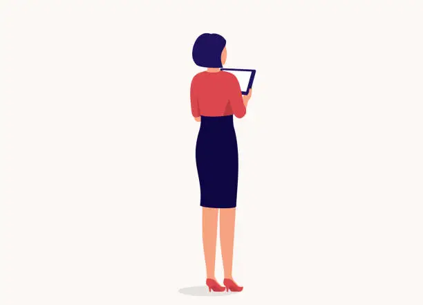 Vector illustration of Businesswoman Holding A Digital Tablet.