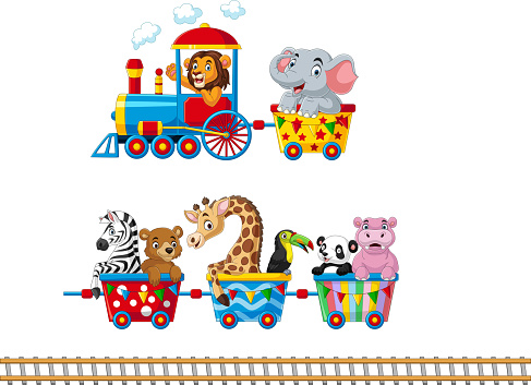 Vector illustration of Cartoon animals riding on the train