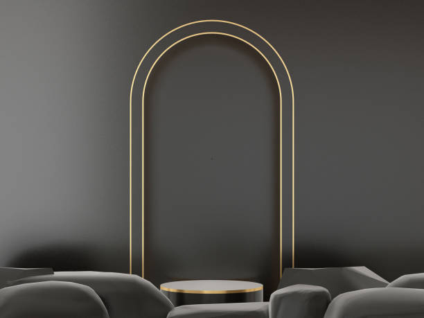 istock black display podium mockup nature concept. scene with stone, rock, gold object and black background 1454526284