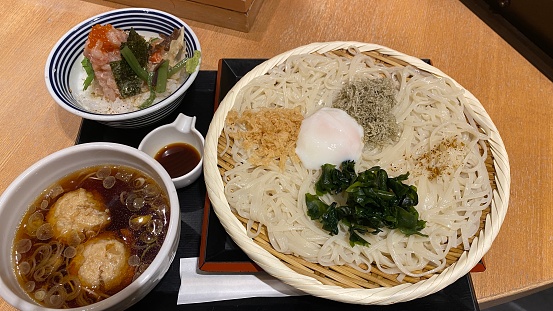Gorgeous soba noodles topped with a variety of vegetables in Japan