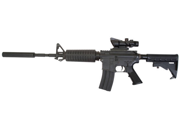 istock AR-15 rifle with silencer isolated on a white background 1454529430