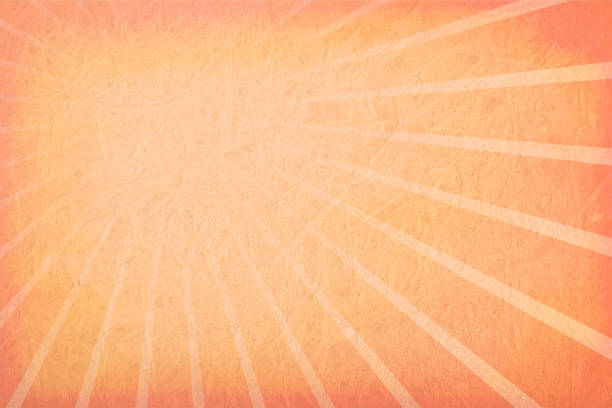 베이지색 또는 황금색 복숭아 갈색 색상의 오래 된 퇴색된 소박한 그런 지 벡터 복고풍 스타일 왼쪽 상단 모서리에서 시작되는 미묘한 햇살 패턴이 있는 수평 공백 및 빈 배경 - subtle light rays illustrations stock illustrations