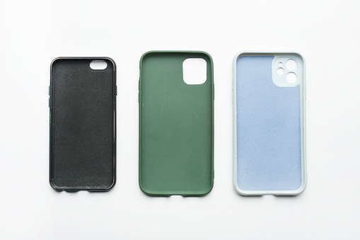 Colorful group of phone cases on the white background