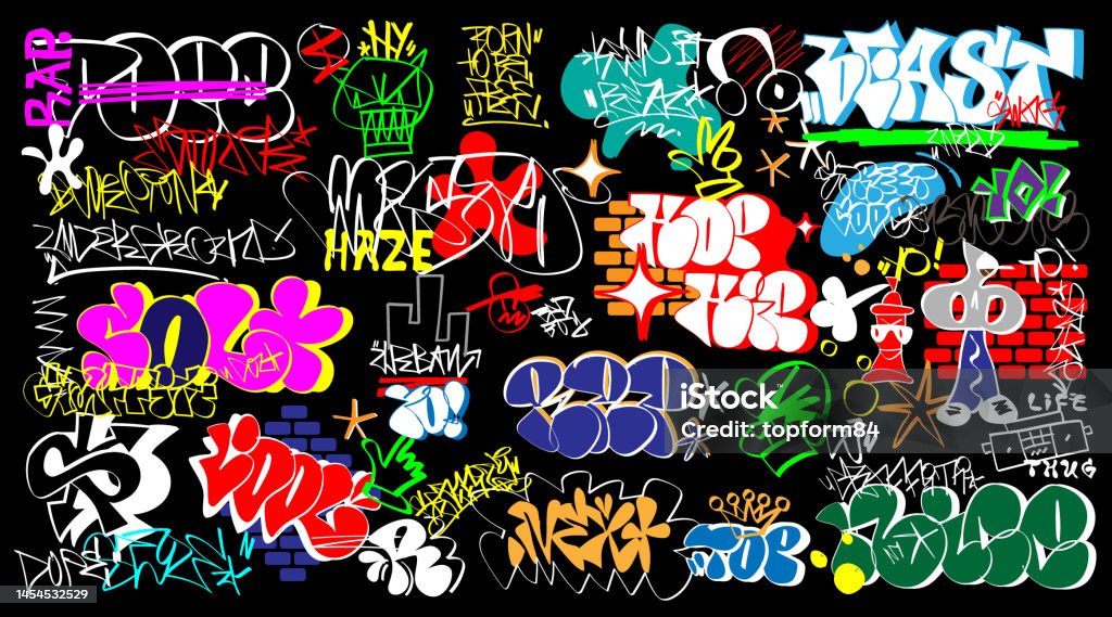 Graff Tag Effect Graffiti Tags Lettering Set Vector Design Element Stock Illustration ...
