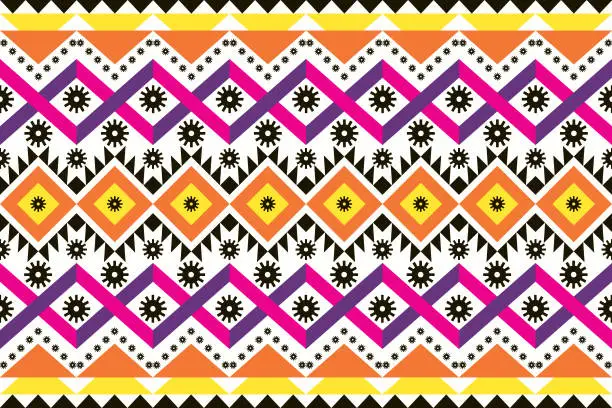 Vector illustration of Colorful geometric ethnic seamless pattern designed for background, wallpaper, traditional clothing, carpet, curtain, and home decoration.