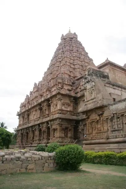 A closeup of the Brihadishvara Temple in India