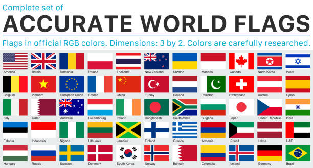 Accurate World Flags in Official RGB Colors Accurate world flags in official RGB colors. Dimensions 3 by 2. Colors are carefully researched. south korea south korean flag korea flag stock illustrations