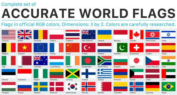 Vector illustration of Accurate World Flags in Official RGB Colors