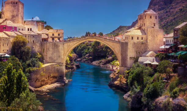 Beautiful view of the Stari Most in Bosnia and Herzegovina A beautiful view of the Stari Most in Bosnia and Herzegovina stari most mostar stock pictures, royalty-free photos & images