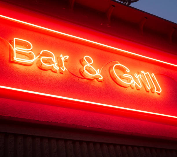 istock Bar and grill red sign 1454543802