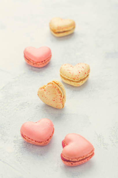 istock Sweet macaroons macarons in heart shape 1454544486