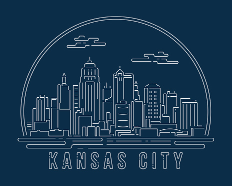 Kansas City - Cityscape with white abstract line corner curve modern style on dark blue background, building skyline city vector illustration design