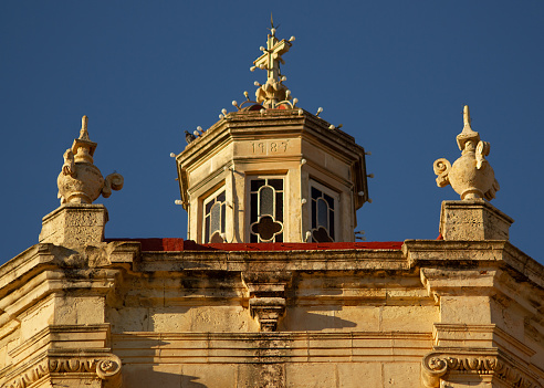 Balzan, Malta – May 09, 2021: Close up of the lantern dome of the Balzan Parish Church, Malta