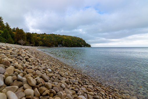 The Lake Michigan from a beach in Door County in Wisconsin, the USA in the autumn