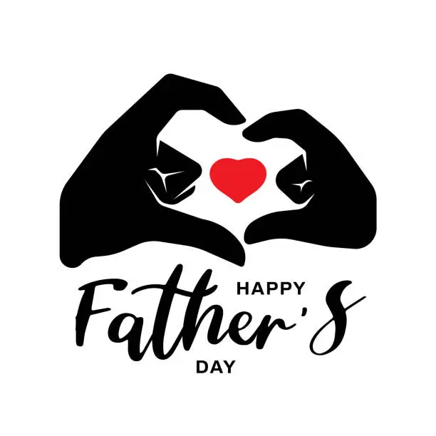 Vector illustration of Happy father's day - Red heart in hand father and son holding hands together forming a heart shape sign vector design