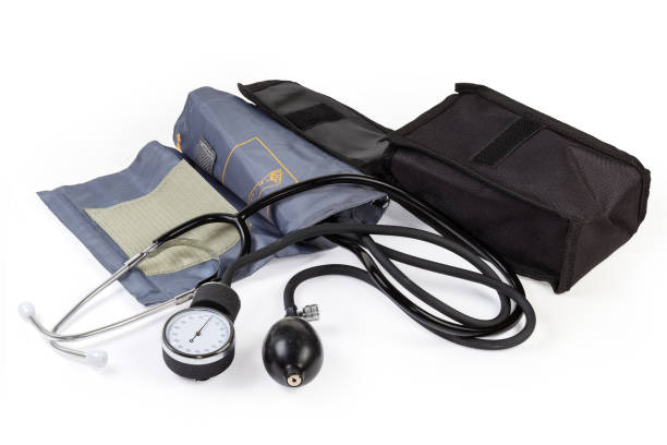 istock Mechanical aneroid sphygmomanometer with stethoscope and his soft case 1454548613