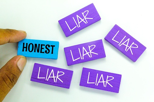 colored wooden boards with the words honest and liar Concept