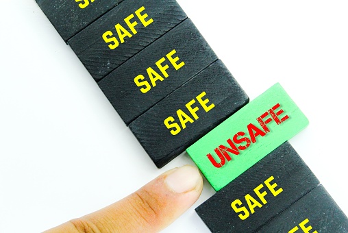 colored boards with the words safe and unsafe Concept