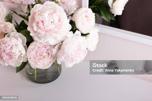 Floral Defocused Background With A Bouquet Of Light Peonies Stock Photo - Download Image Now