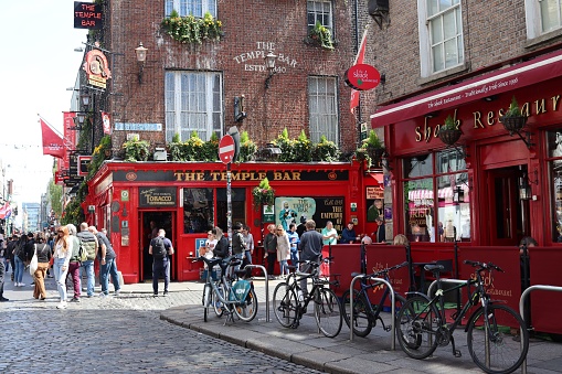 Dublin, Ireland – May 17, 2022: Historical Irish pub The Temple Bar in Dublin City