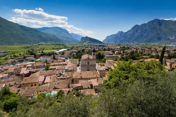 Overview of the village of Arco north of Lago di Garda in Italy on a beatiful summer day