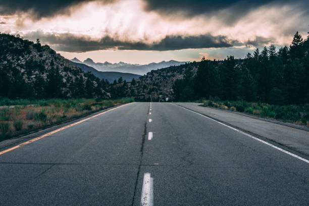 istock Beautiful scenery of a highway surrounded by forest on a cloudy day 1454551762