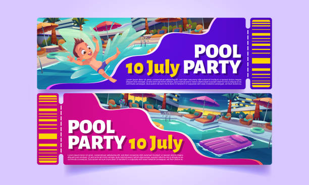 bilety lub kupony na imprezę przy basenie w luksusowym hotelu - swimming pool child water park inflatable stock illustrations