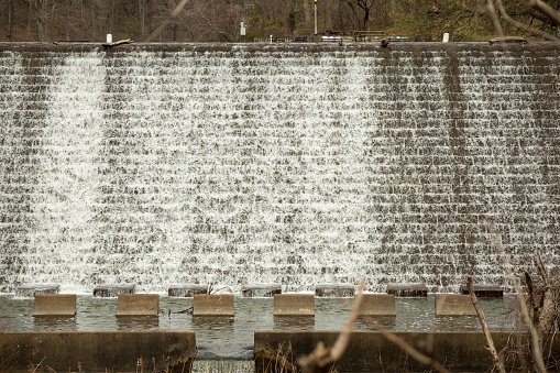 A view of the Lake Roland Dam in Baltimore, Maryland