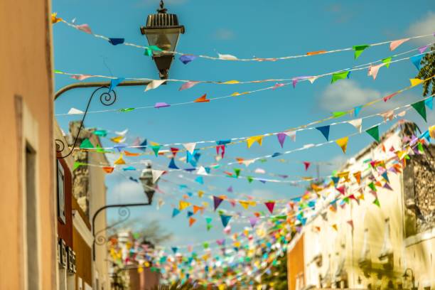 istock Flags decorating the streets of the city 1454559569