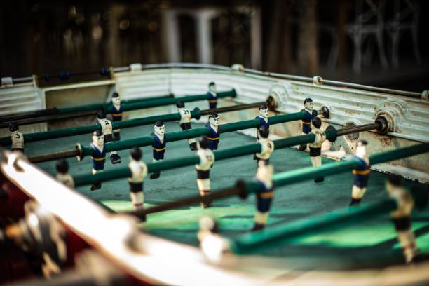 istock Closeup shot of an old table soccer 1454559576