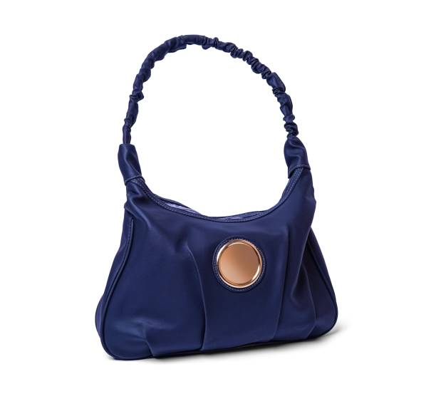 istock Women's blue leather handbag isolated on a white background 1454559833