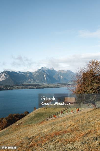 Vertical Shot Of The Stockhorn Mountain And Thunersee Lake In Switzerland Stock Photo - Download Image Now